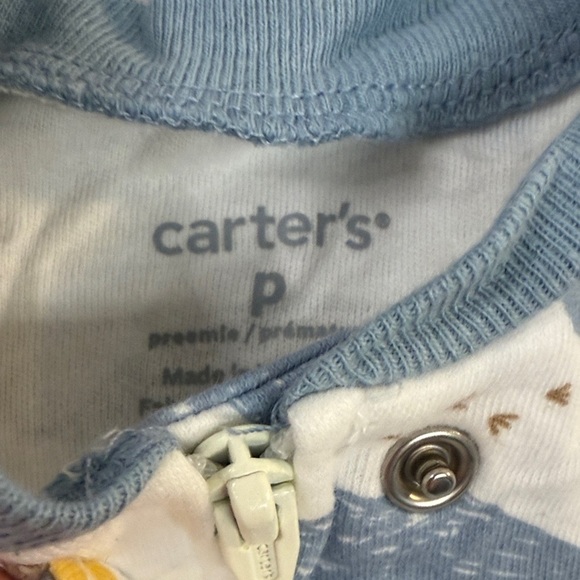 Carter's - Set of 2 Dino Print Footies/Sleepers - Blue and White - Picture 4 of 5